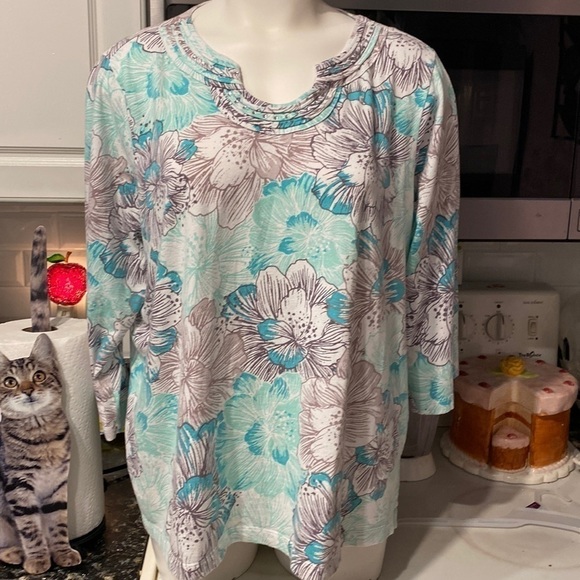 M womens Alfred Dunner casual 3/4 sleeve floral stretch plus size top 1X - Picture 1 of 4